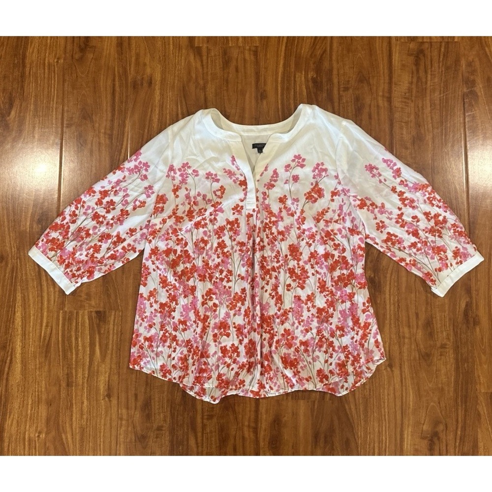 Talbots‎ Floral Long Sleeve Popover Blouse Top Women Size Plus 2X P Cream/Ivory
